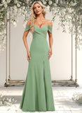 Kendall Trumpet/Mermaid Off the Shoulder V-Neck Floor-Length Chiffon Bridesmaid Dress STAP0025810