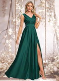 Michaelia A-line V-Neck Floor-Length Satin Prom Dresses STAP0025877