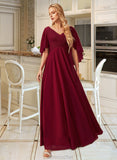 Clara A-Line V-neck Floor-Length Bridesmaid Dress With Ruffle STAP0012769