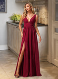 Jenna A-Line V-neck Floor-Length Bridesmaid Dress With Split Front STAP0012771