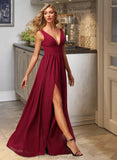 Jenna A-Line V-neck Floor-Length Bridesmaid Dress With Split Front STAP0012771