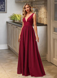 Jenna A-Line V-neck Floor-Length Bridesmaid Dress With Split Front STAP0012771