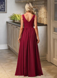 Jenna A-Line V-neck Floor-Length Bridesmaid Dress With Split Front STAP0012771