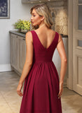 Jenna A-Line V-neck Floor-Length Bridesmaid Dress With Split Front STAP0012771