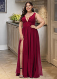 Jenna A-Line V-neck Floor-Length Bridesmaid Dress With Split Front STAP0012771