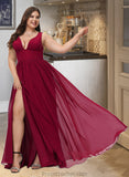 Jenna A-Line V-neck Floor-Length Bridesmaid Dress With Split Front STAP0012771