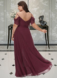 Madyson A-Line V-neck Floor-Length Bridesmaid Dress With Ruffle Split Front STAP0012772