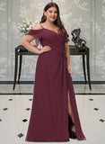 Madyson A-Line V-neck Floor-Length Bridesmaid Dress With Ruffle Split Front STAP0012772