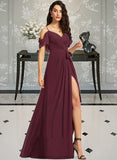 Madyson A-Line V-neck Floor-Length Bridesmaid Dress With Ruffle Split Front STAP0012772