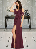 Madyson A-Line V-neck Floor-Length Bridesmaid Dress With Ruffle Split Front STAP0012772