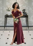 Madyson A-Line V-neck Floor-Length Bridesmaid Dress With Ruffle Split Front STAP0012772