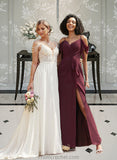 Madyson A-Line V-neck Floor-Length Bridesmaid Dress With Ruffle Split Front STAP0012772