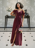 Madyson A-Line V-neck Floor-Length Bridesmaid Dress With Ruffle Split Front STAP0012772