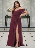 Madyson A-Line V-neck Floor-Length Bridesmaid Dress With Ruffle Split Front STAP0012772