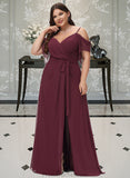 Madyson A-Line V-neck Floor-Length Bridesmaid Dress With Ruffle Split Front STAP0012772