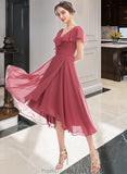 Rebekah A-Line V-neck Asymmetrical Bridesmaid Dress With Ruffle STAP0012775