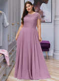 Magdalena A-Line Scoop Neck Floor-Length Chiffon Lace Bridesmaid Dress With Pockets STAP0012776