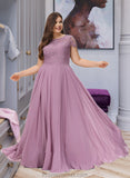 Magdalena A-Line Scoop Neck Floor-Length Chiffon Lace Bridesmaid Dress With Pockets STAP0012776