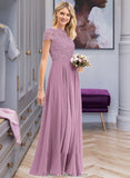 Magdalena A-Line Scoop Neck Floor-Length Chiffon Lace Bridesmaid Dress With Pockets STAP0012776