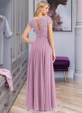 Magdalena A-Line Scoop Neck Floor-Length Chiffon Lace Bridesmaid Dress With Pockets STAP0012776