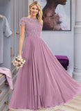 Magdalena A-Line Scoop Neck Floor-Length Chiffon Lace Bridesmaid Dress With Pockets STAP0012776