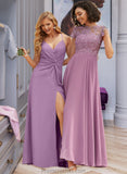 Magdalena A-Line Scoop Neck Floor-Length Chiffon Lace Bridesmaid Dress With Pockets STAP0012776