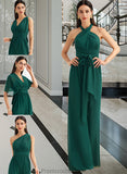 Maliyah Jumpsuit/Pantsuit One-Shoulder Halter V-neck High Neck Floor-Length Bridesmaid Dress With Ruffle STAP0012777