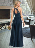 Aylin A-Line Scoop Neck Floor-Length Chiffon Lace Bridesmaid Dress With Split Front STAP0012778