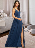 Anahi A-Line V-neck Floor-Length Bridesmaid Dress With Split Front STAP0012780