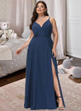 Anahi A-Line V-neck Floor-Length Bridesmaid Dress With Split Front STAP0012780