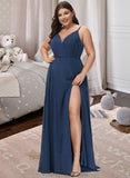 Anahi A-Line V-neck Floor-Length Bridesmaid Dress With Split Front STAP0012780