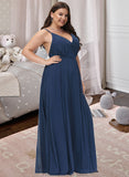 Anahi A-Line V-neck Floor-Length Bridesmaid Dress With Split Front STAP0012780