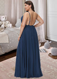 Anahi A-Line V-neck Floor-Length Bridesmaid Dress With Split Front STAP0012780