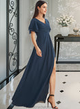 Annie A-Line V-neck Floor-Length Bridesmaid Dress With Split Front STAP0012781