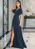 Annie A-Line V-neck Floor-Length Bridesmaid Dress With Split Front STAP0012781