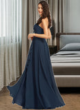 Taliyah A-Line V-neck Floor-Length Bridesmaid Dress With Split Front STAP0012782