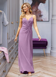 Makena A-Line V-neck Floor-Length Chiffon Bridesmaid Dress With Ruffle Split Front STAP0012784