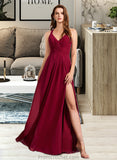 Hedda A-Line V-neck Floor-Length Bridesmaid Dress STAP0012785