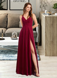 Hedda A-Line V-neck Floor-Length Bridesmaid Dress STAP0012785