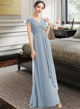 Gracie A-Line V-neck Floor-Length Bridesmaid Dress With Ruffle Split Front STAP0012787