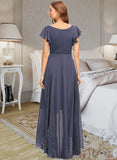 Nola A-Line V-neck Asymmetrical Chiffon Bridesmaid Dress With Ruffle Lace STAP0012788