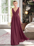 Deborah A-Line V-neck Floor-Length Chiffon Bridesmaid Dress With Ruffle STAP0012789