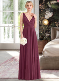 Deborah A-Line V-neck Floor-Length Chiffon Bridesmaid Dress With Ruffle STAP0012789