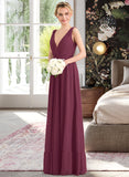 Deborah A-Line V-neck Floor-Length Chiffon Bridesmaid Dress With Ruffle STAP0012789