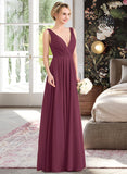 Deborah A-Line V-neck Floor-Length Chiffon Bridesmaid Dress With Ruffle STAP0012789