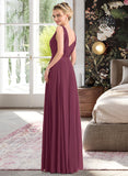 Deborah A-Line V-neck Floor-Length Chiffon Bridesmaid Dress With Ruffle STAP0012789