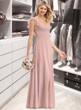 Luciana Empire V-Neck Floor-Length Chiffon Bridesmaid Dress With Cascading Ruffles STAP0012790