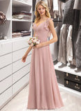 Luciana Empire V-Neck Floor-Length Chiffon Bridesmaid Dress With Cascading Ruffles STAP0012790