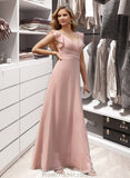 Luciana Empire V-Neck Floor-Length Chiffon Bridesmaid Dress With Cascading Ruffles STAP0012790