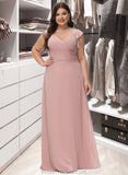 Luciana Empire V-Neck Floor-Length Chiffon Bridesmaid Dress With Cascading Ruffles STAP0012790